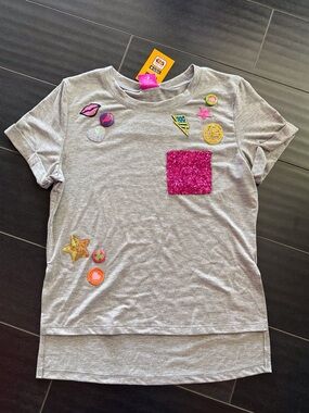 Girls' Gray Sequin Patch Tee Trolls NWT size S